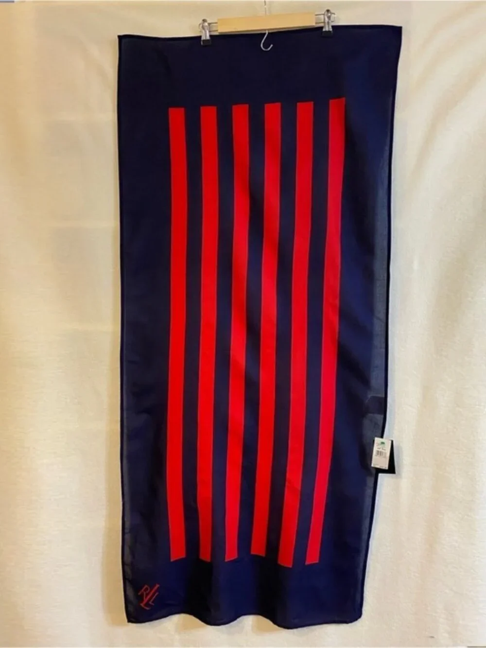 NWT Made in USA vintage Lauren Ralph Lauren red navy blue 100% cotton scarf